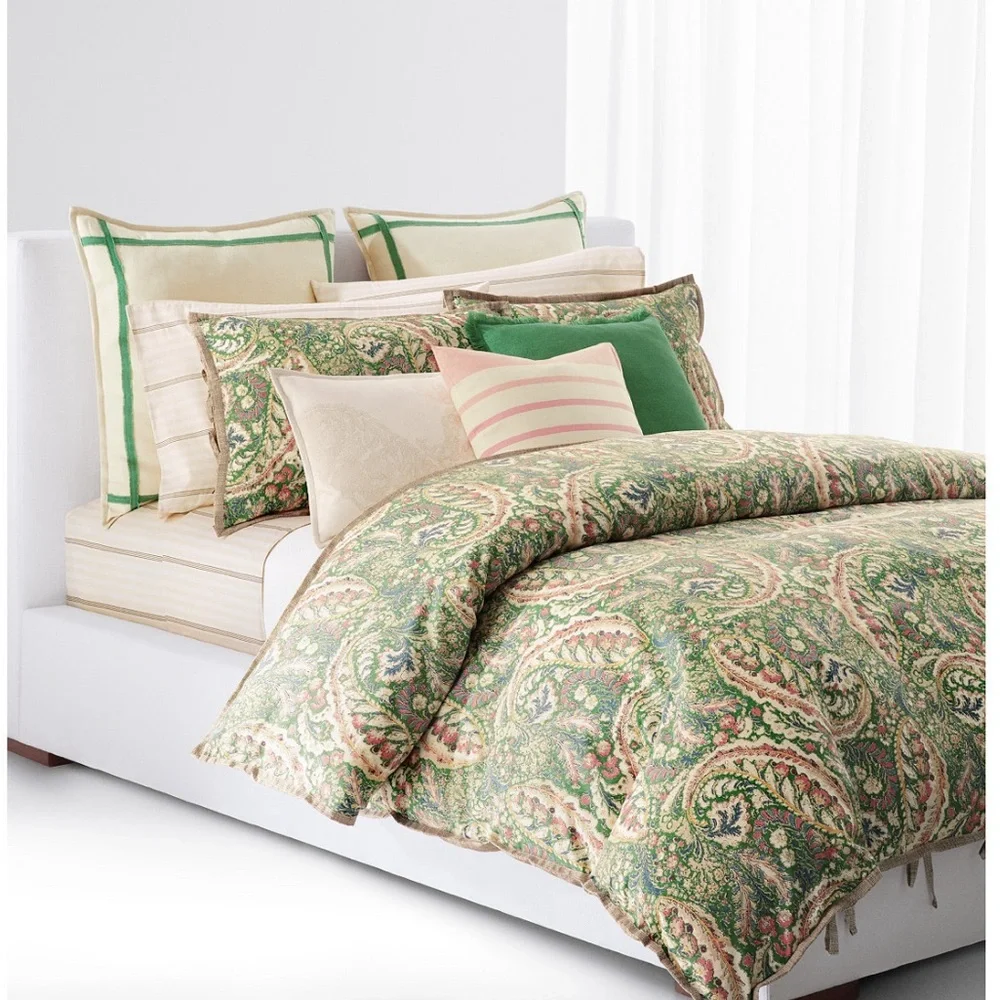 Lauren King Allie Paisley Green Duvet Cover 3 Piece Set AND Linen Euro Sham